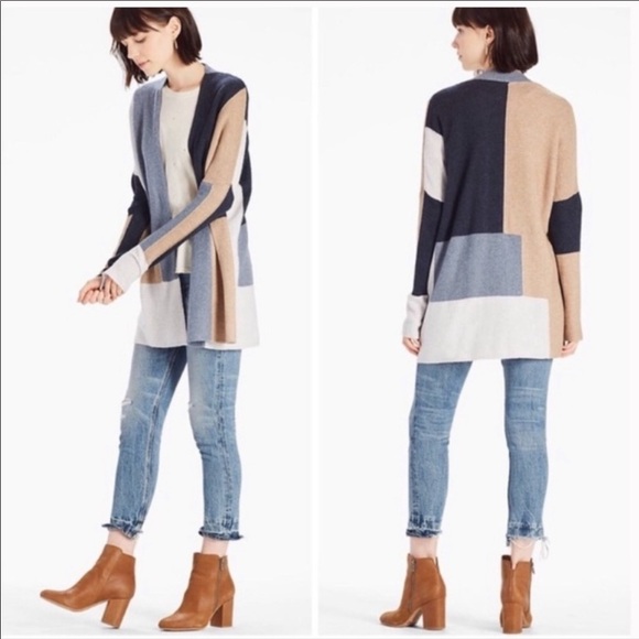 Lucky Brand Women Open Cardigan Color Block Blue/Tan,Long Sleeves,Size XS - Picture 3 of 10